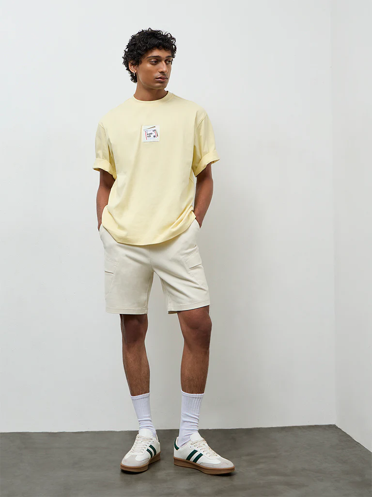 Nuon Off-White Relaxed-Fit Mid-Rise Cotton-Blend Shorts