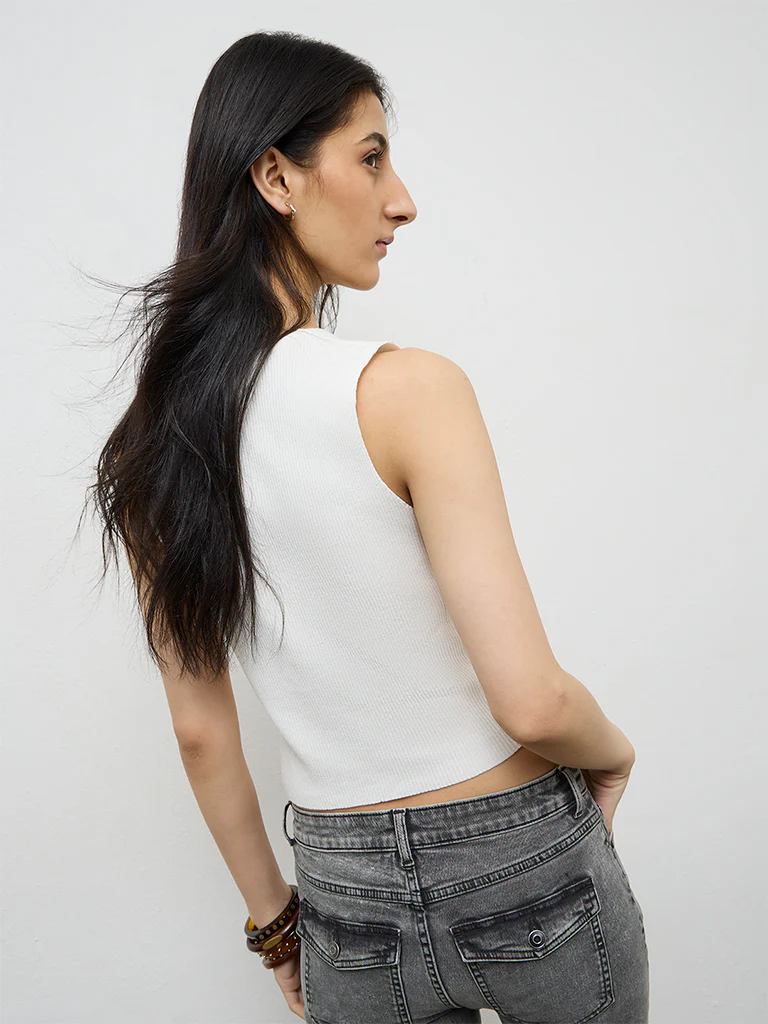 Nuon Off-White Ribbed Top - Image 4