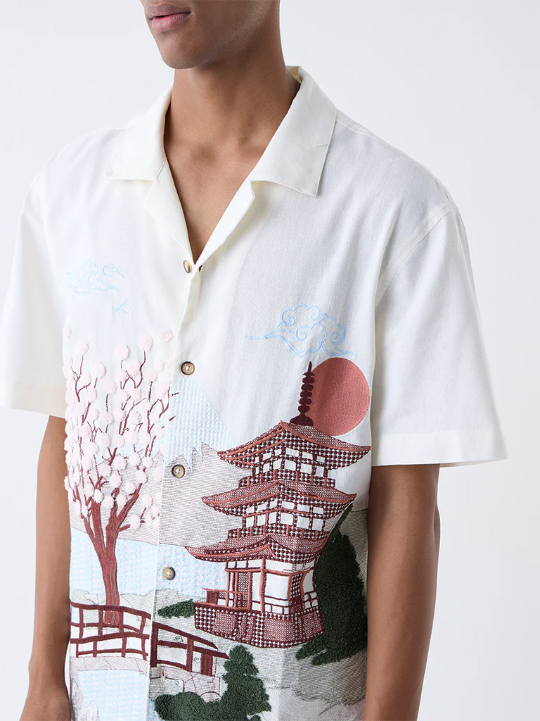 Nuon Off-White Scenic-Inspired Relaxed-Fit Shirt - Image 3