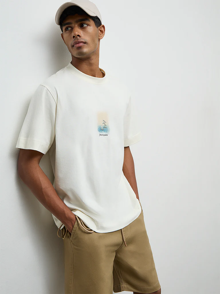 Nuon Off-White Scenic-Printed Relaxed-Fit Cotton T-Shirt - Image 2