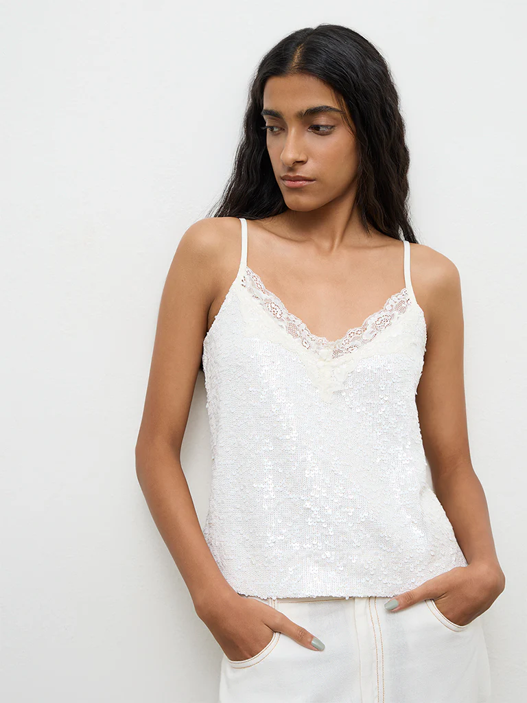Nuon Off-White Sequin Embellished Top - Image 2