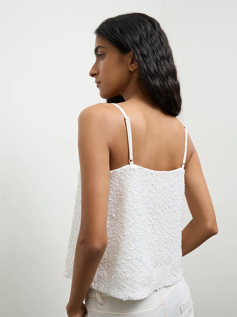 Nuon Off-White Sequin Embellished Top - Image 4