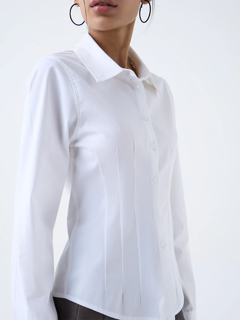 Nuon Off-White Solid Cotton-Blend Shirt - Image 3
