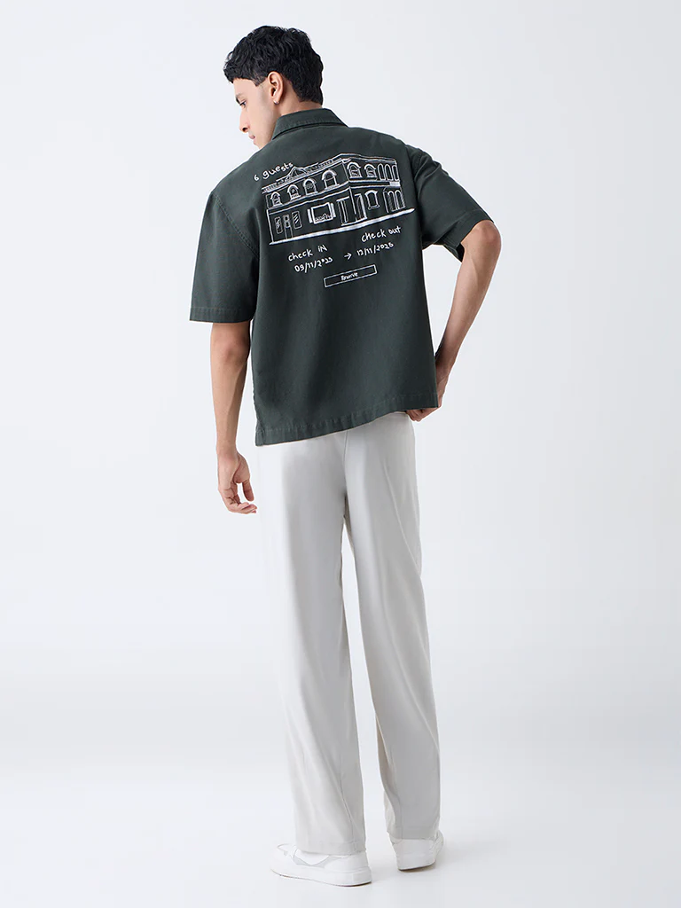 Nuon Off-White Solid Loose-Fit Mid-Rise Cotton Chinos - Image 4