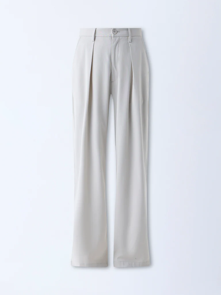 Nuon Off-White Solid Loose-Fit Mid-Rise Cotton Chinos - Image 5