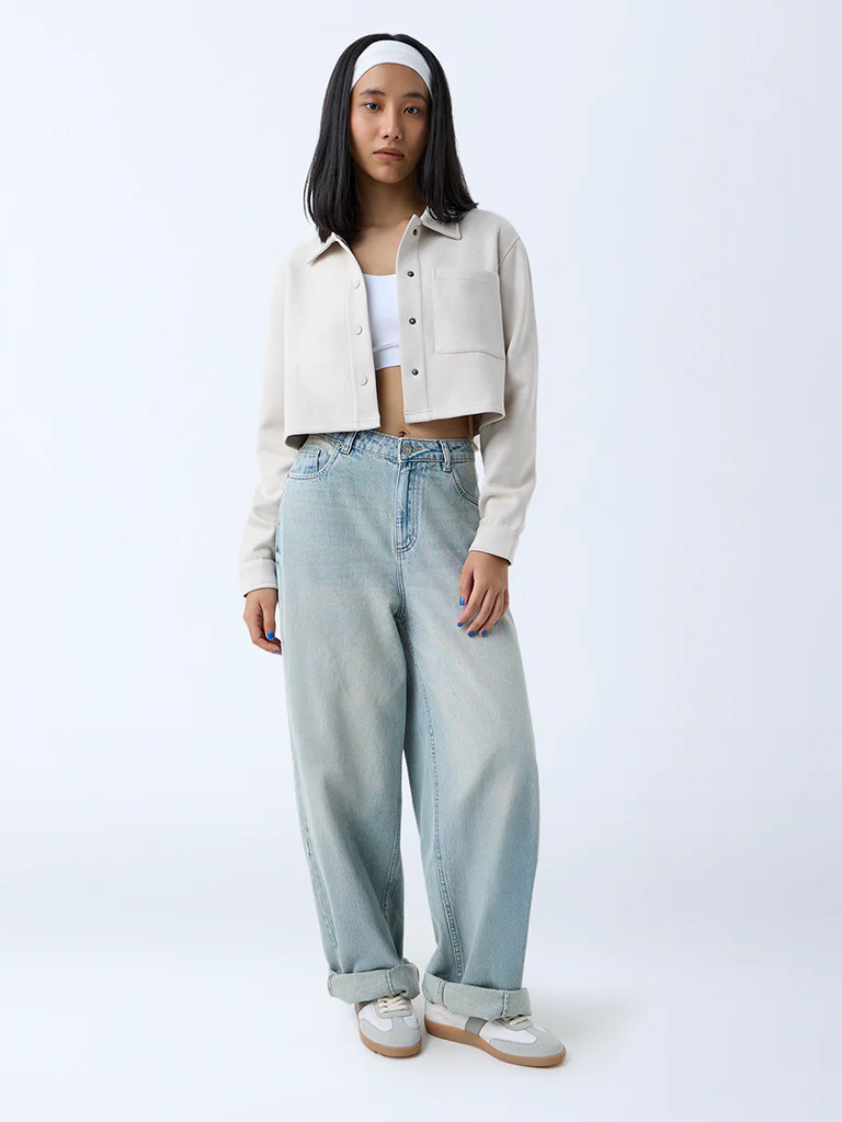 Nuon Off-White Solid Suede Jacket