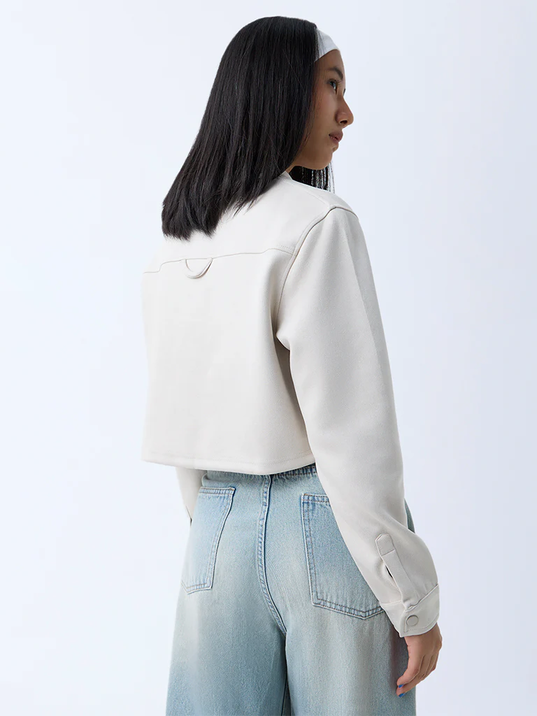 Nuon Off-White Solid Suede Jacket - Image 4