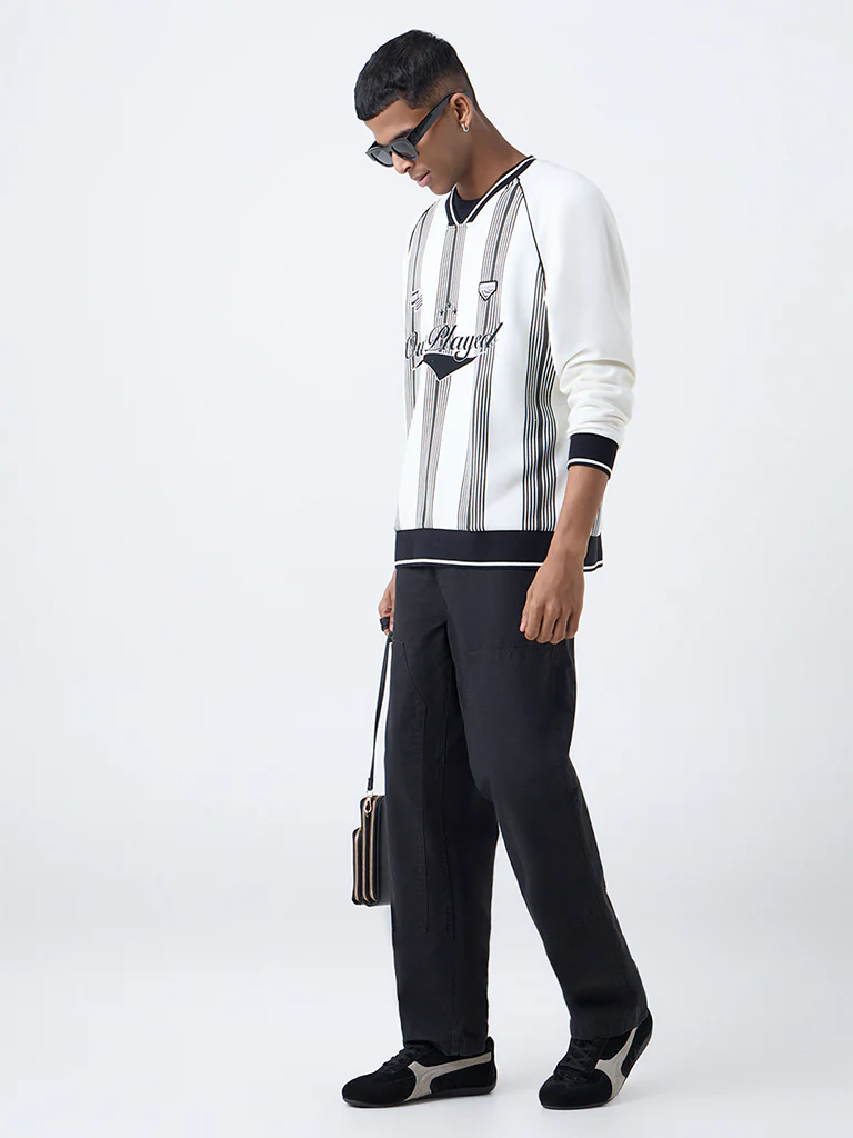 Nuon Off-White Stripe Relaxed-Fit Cotton-Blend Sweatshirt - Image 2