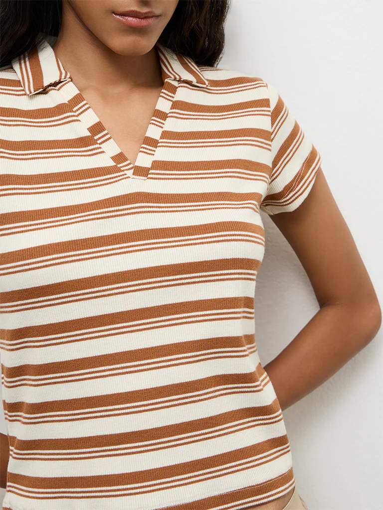 Nuon Off-White Striped Cotton-Blend T-Shirt - Image 3