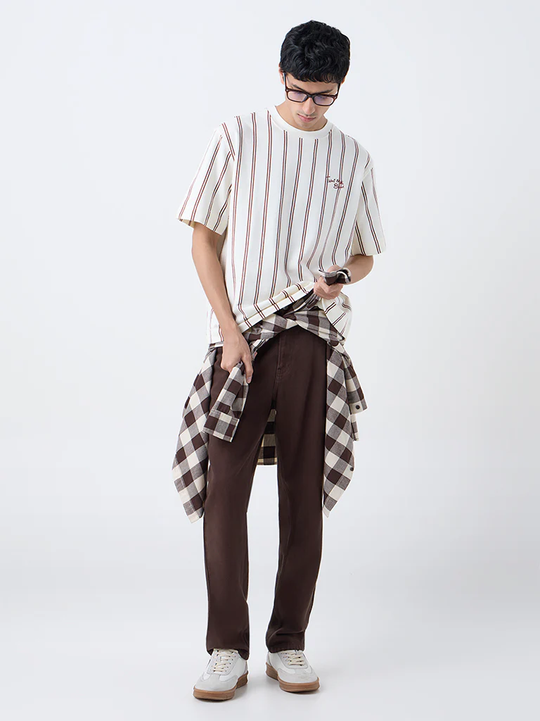 Nuon Off-White Striped Relaxed-Fit Cotton T-Shirt - Image 2