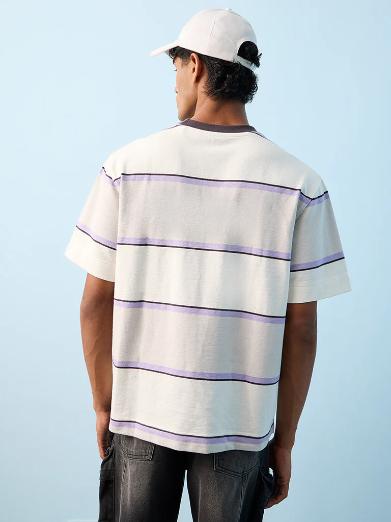 Nuon Off-White Striped Relaxed-Fit Cotton T-Shirt - Image 4