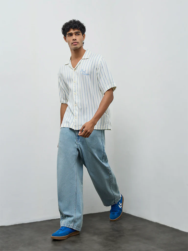 Nuon Off-White Striped Relaxed-Fit Shirt - Image 2