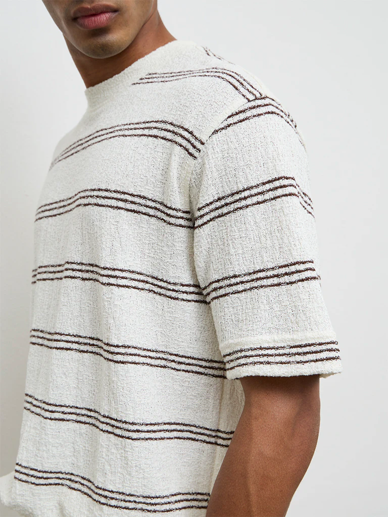 Nuon Off-White Striped Relaxed-Fit T-Shirt - Image 3