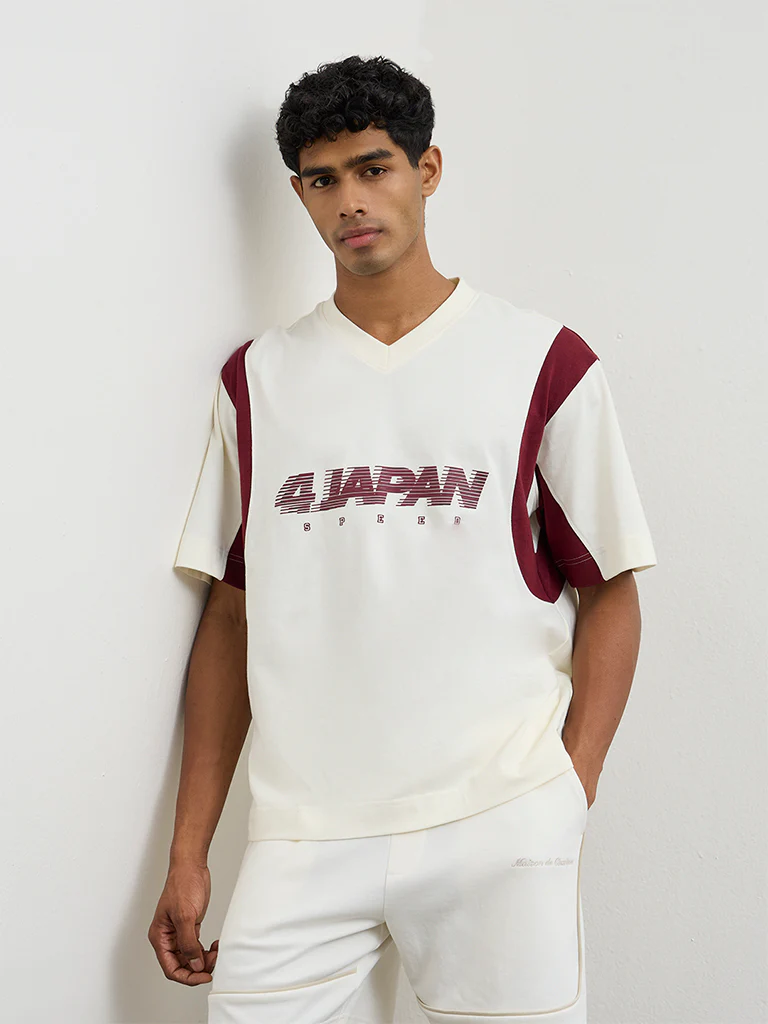 Nuon Off-White Text-Design Relaxed-Fit Cotton T-Shirt - Image 2