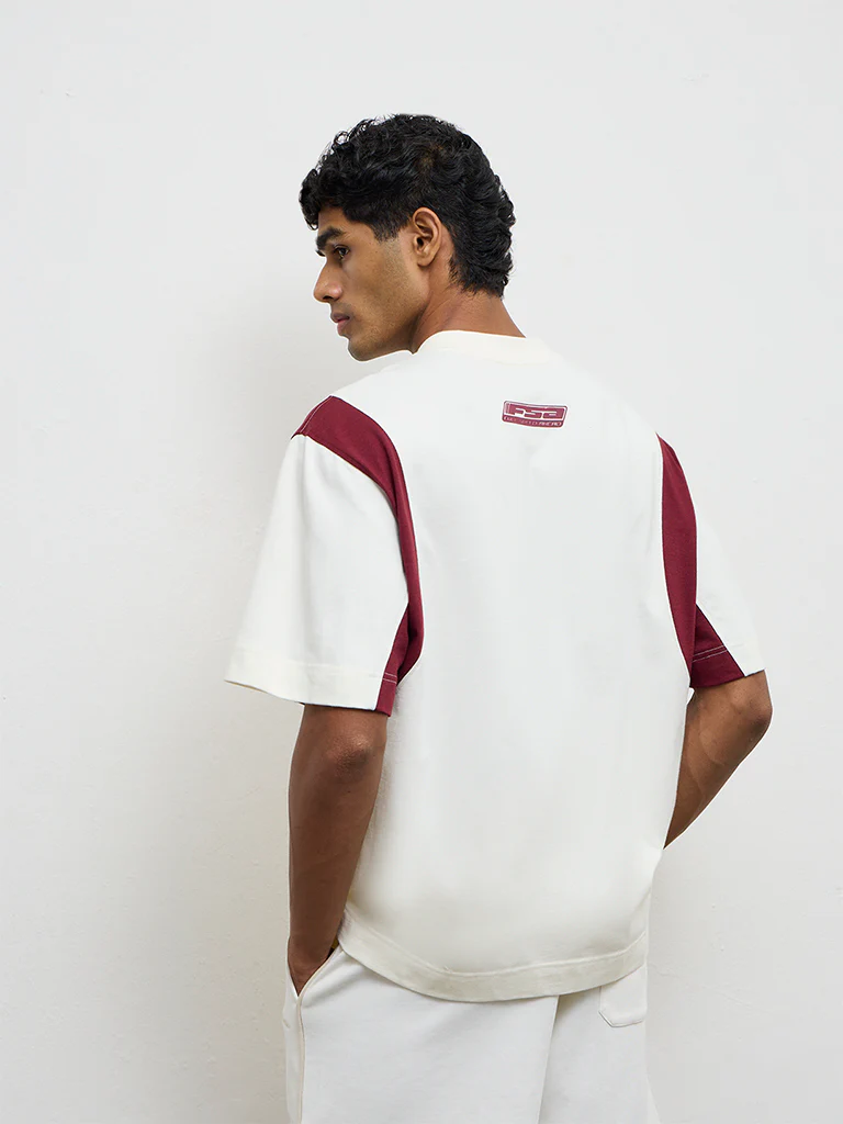 Nuon Off-White Text-Design Relaxed-Fit Cotton T-Shirt - Image 4