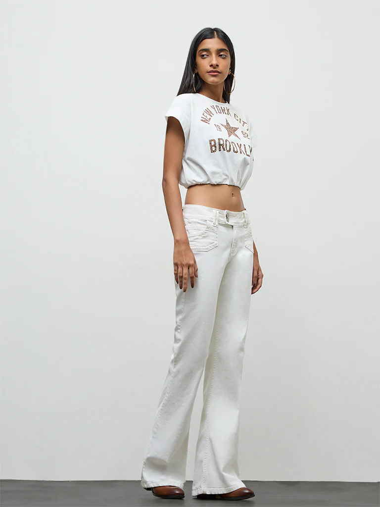 Nuon Off-White Text Printed Cotton T-Shirt - Image 2