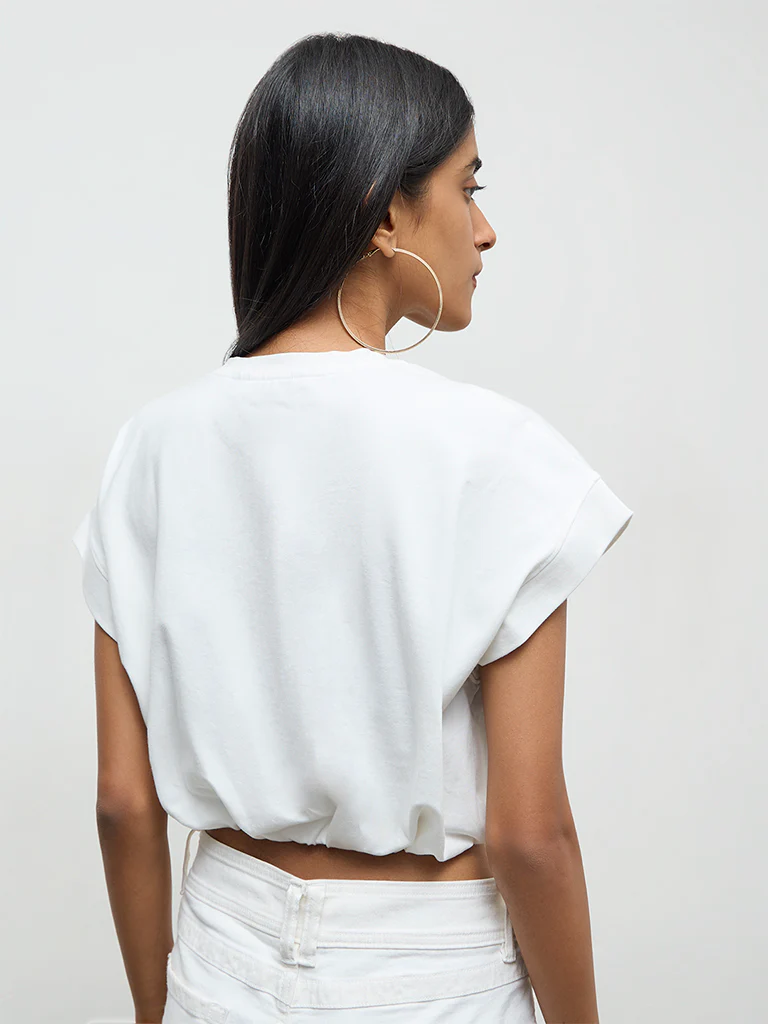 Nuon Off-White Text Printed Cotton T-Shirt - Image 4