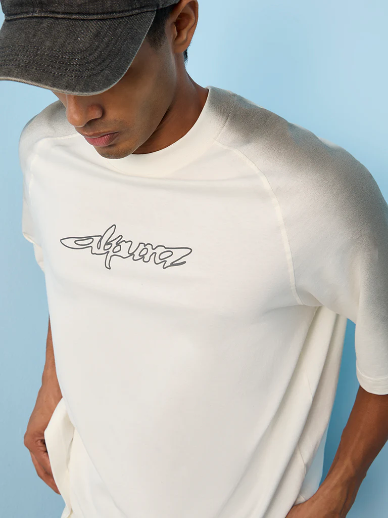 Nuon Off-White Text-Printed Oversized-Fit Cotton T-Shirt - Image 3