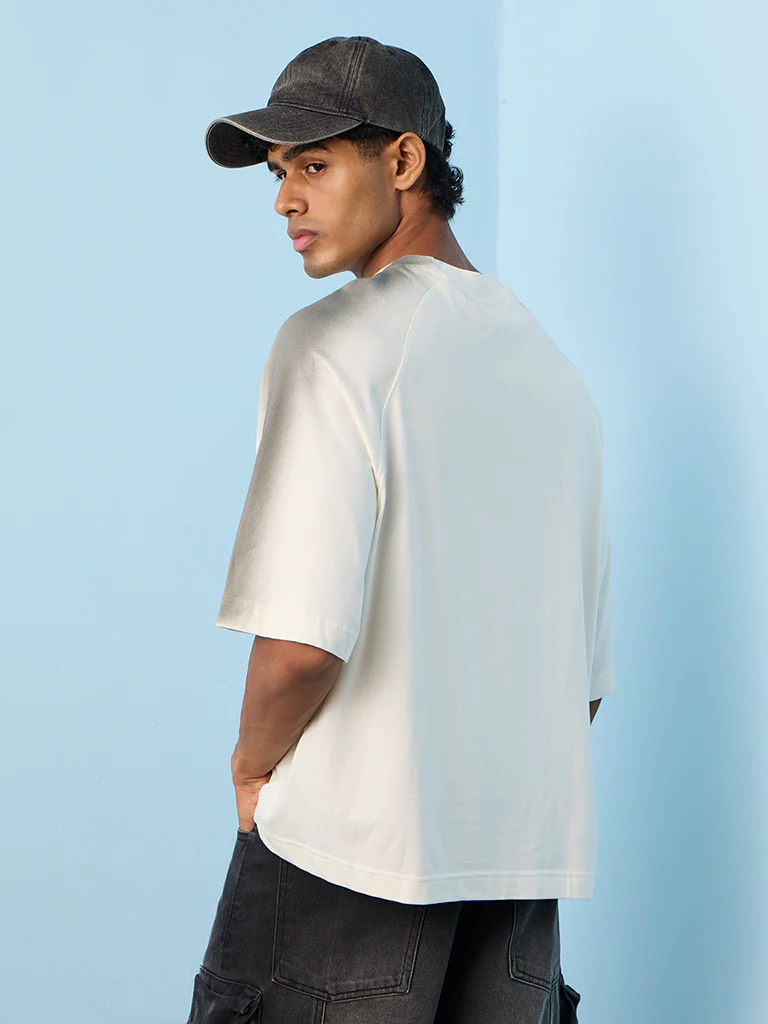 Nuon Off-White Text-Printed Oversized-Fit Cotton T-Shirt - Image 4