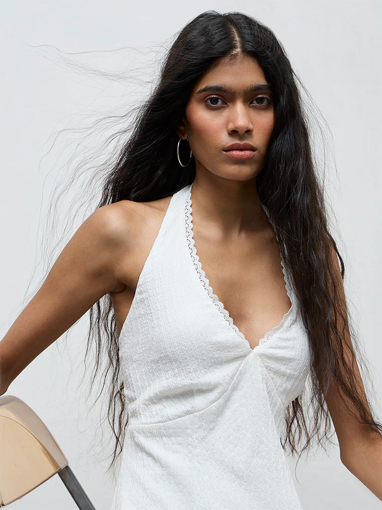 Nuon Off-White Textured A-Line Dress - Image 3