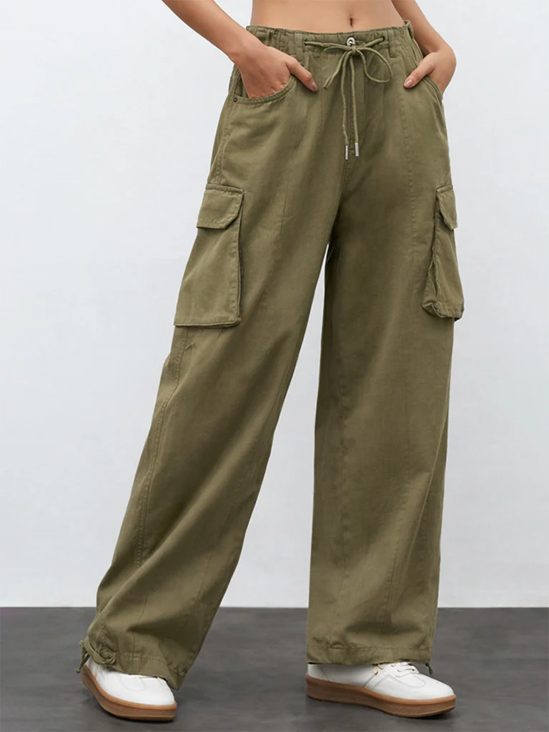 Nuon Olive Barrel-Fit High-Rise Cotton-Blend Trousers - Image 2