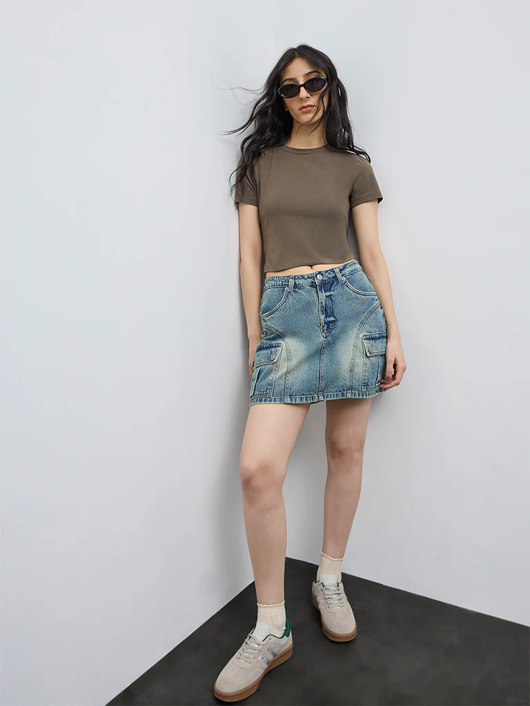 Nuon Olive Cotton-Blend T-Shirt - Image 2