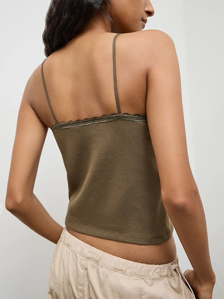 Nuon Olive Embellished Cotton-Blend Top - Image 4
