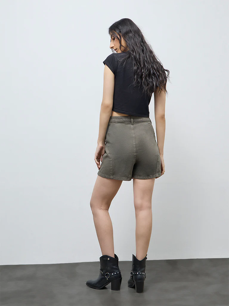Nuon Olive High-Rise Denim Skorts - Image 4