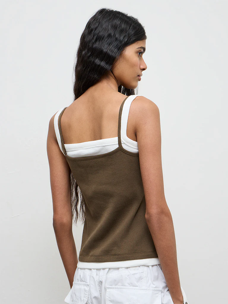 Nuon Olive Lace-Detailed Cotton-Blend Top - Image 4