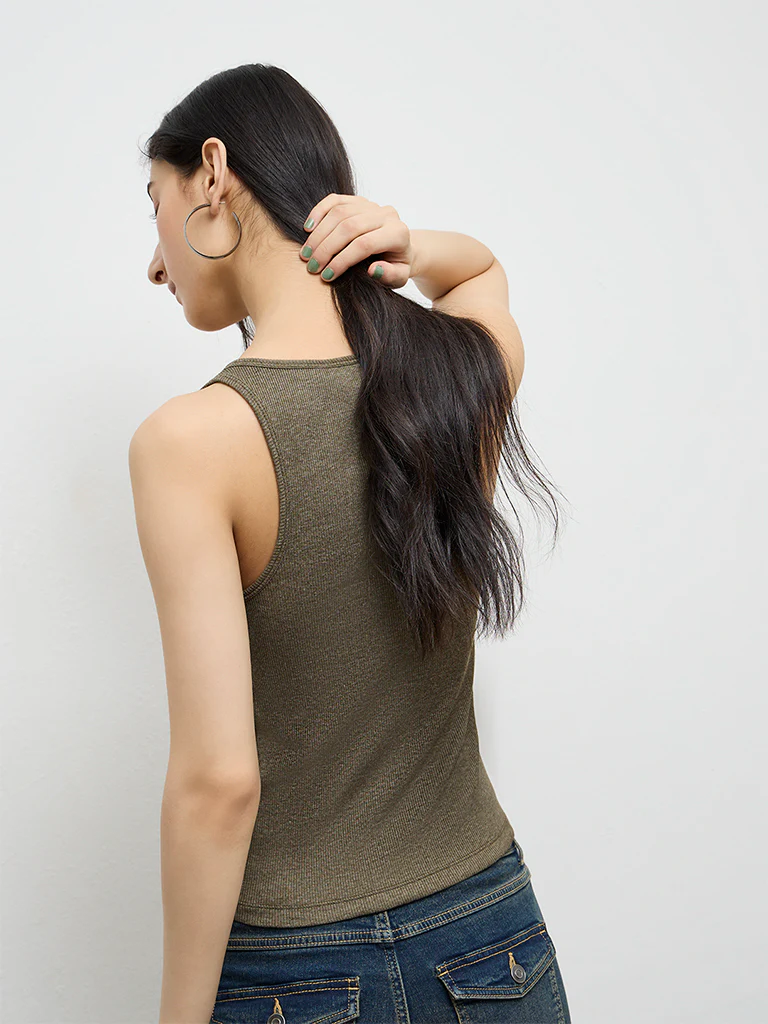 Nuon Olive Printed Top - Image 4