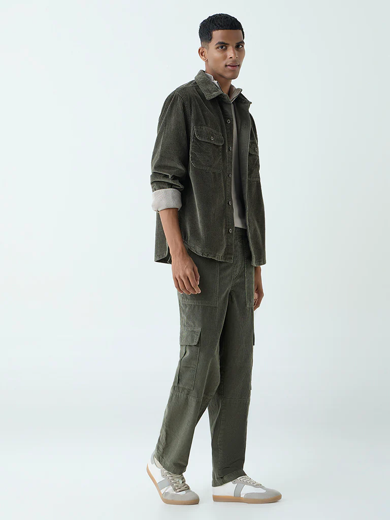 Nuon Olive Relaxed-Fit Corduroy Shirt - Image 3