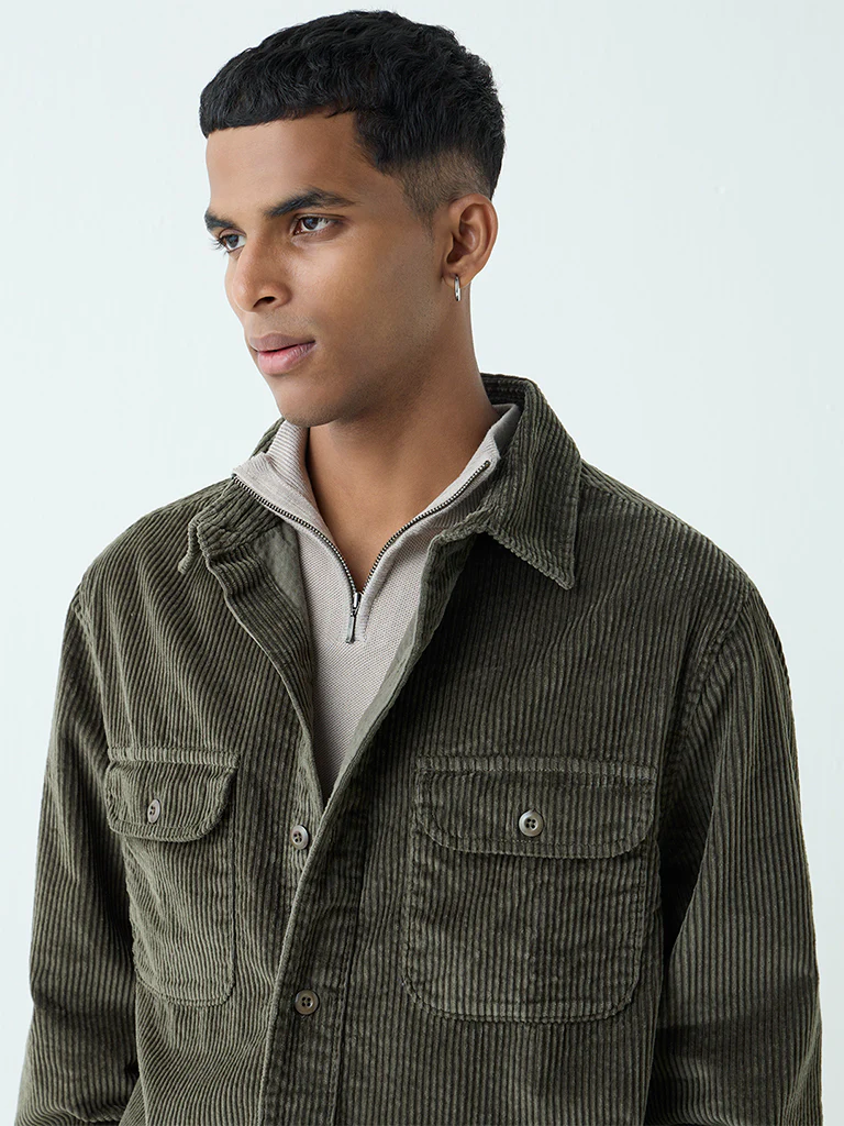 Nuon Olive Relaxed-Fit Corduroy Shirt - Image 4
