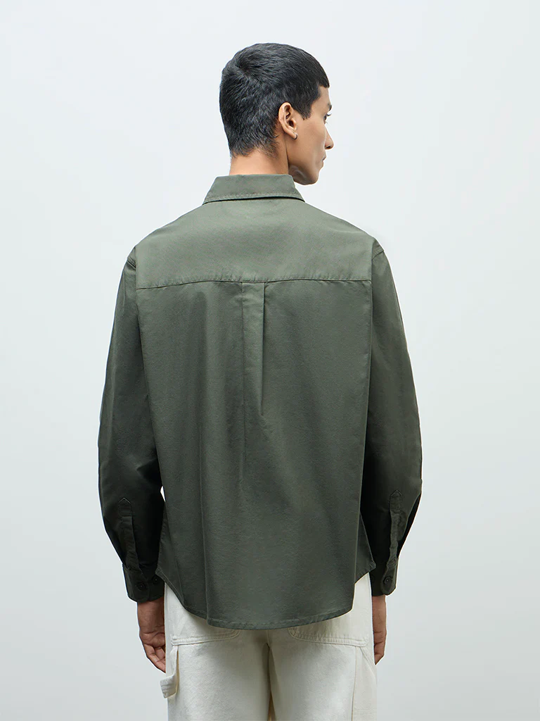 Nuon Olive Relaxed-Fit Cotton Shirt - Image 4