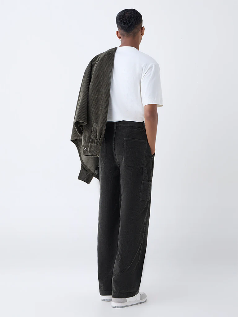 Nuon Olive Relaxed Fit Mid-Rise Corduroy Trousers - Image 5