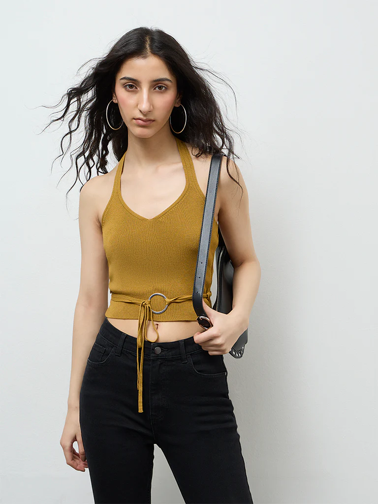Nuon Olive Ring-Detail Cotton Top