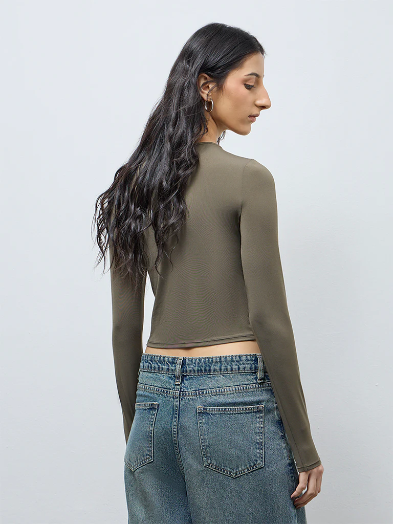 Nuon Olive Ruched Top - Image 4