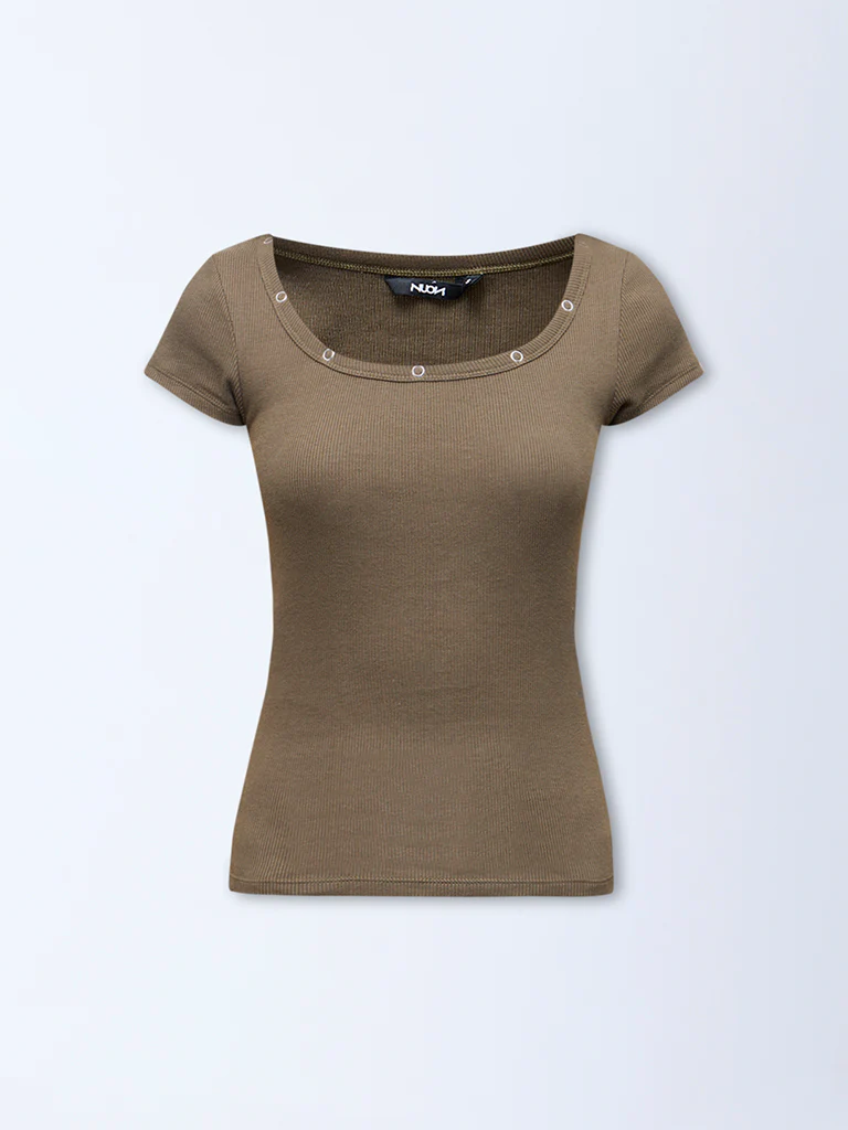Nuon Olive Textured Cotton-Blend T-Shirt - Image 5
