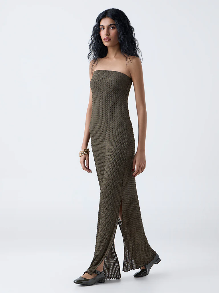 Nuon Olive Textured Tube Dress - Image 2