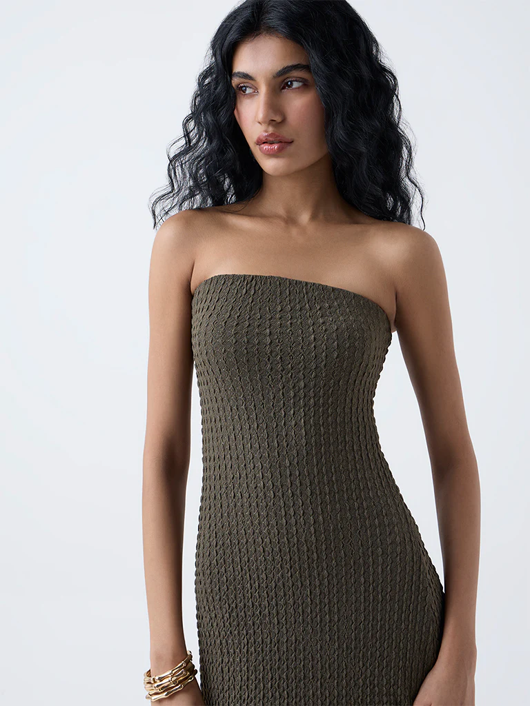 Nuon Olive Textured Tube Dress - Image 3