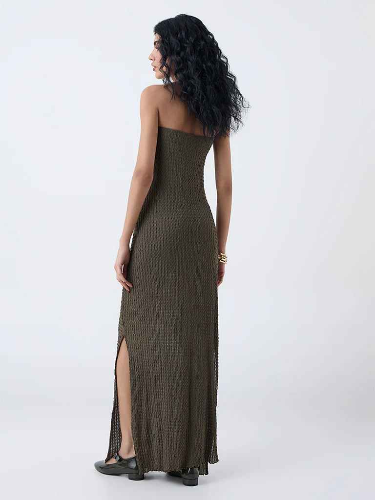 Nuon Olive Textured Tube Dress - Image 4