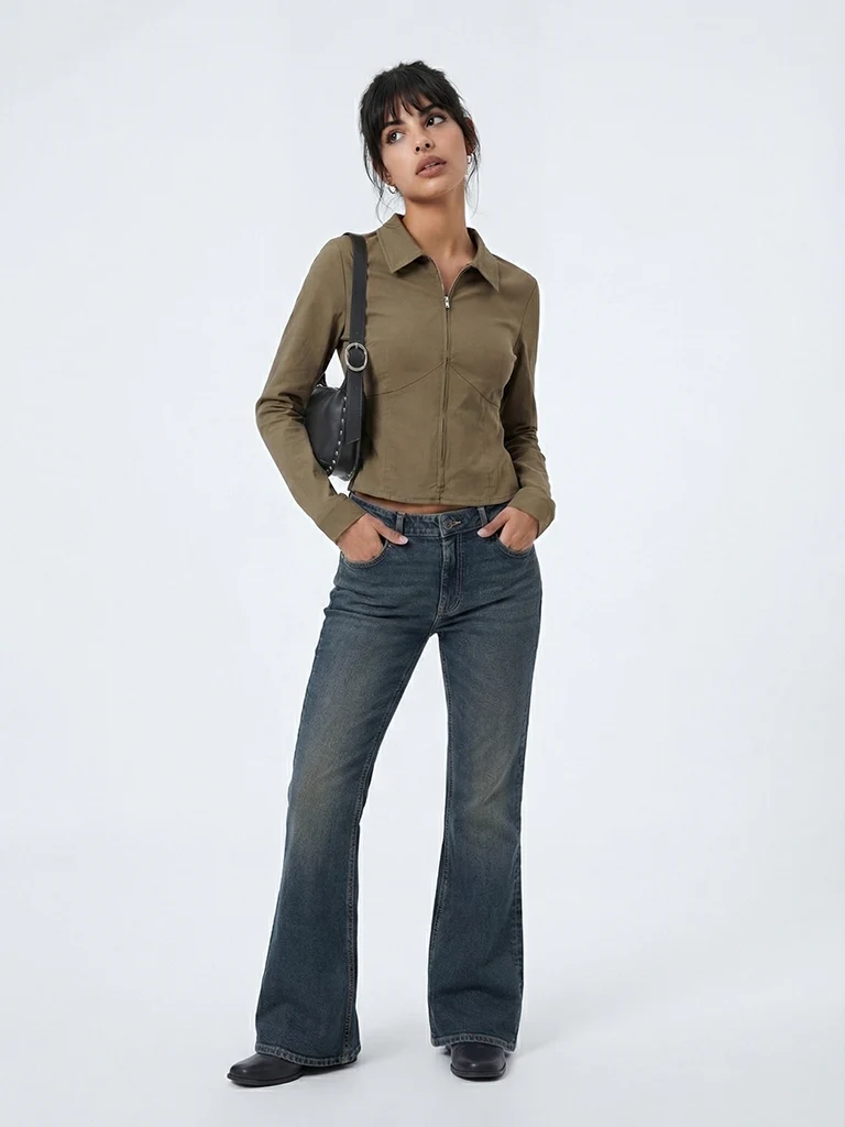 Nuon Olive Zip-Front Shirt - Image 2