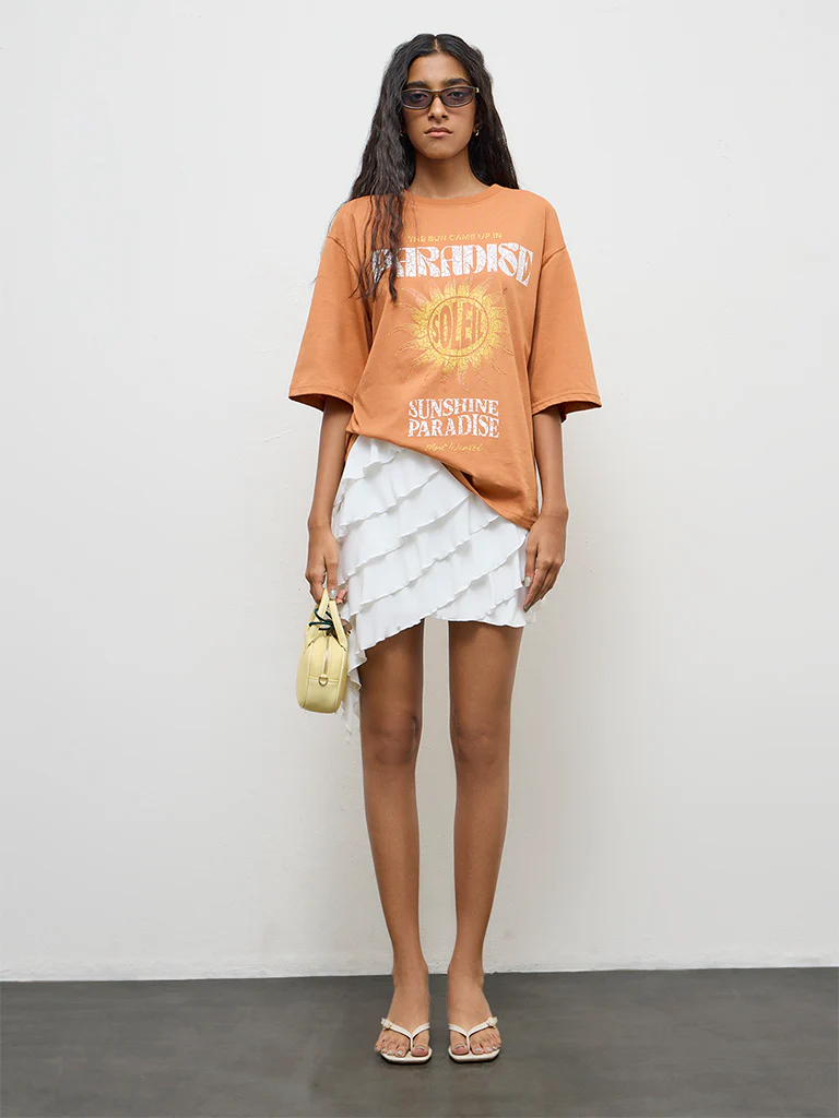 Nuon Orange Graphic Printed Cotton T-Shirt