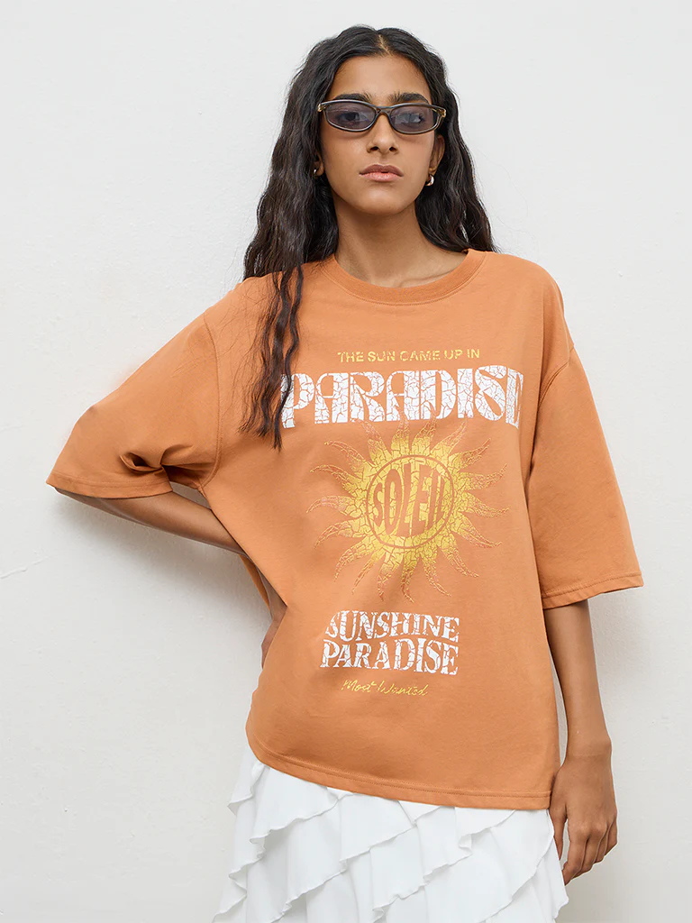 Nuon Orange Graphic Printed Cotton T-Shirt - Image 2
