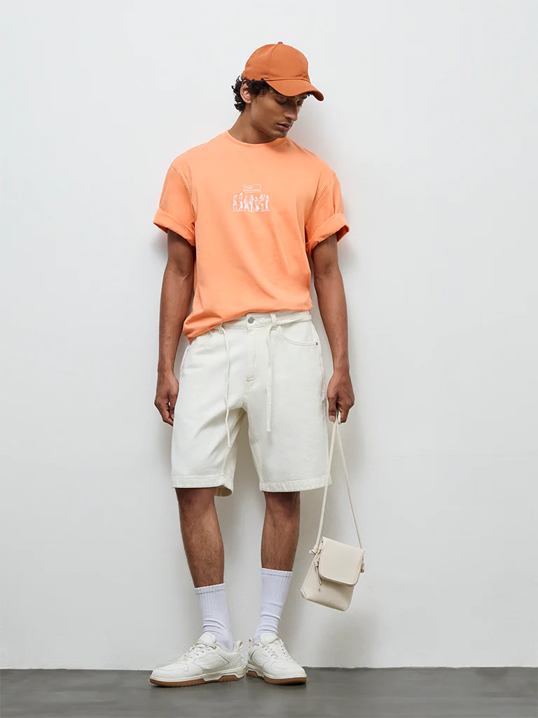 Nuon Orange Graphic Printed Relaxed-Fit Cotton T-Shirt - Image 2