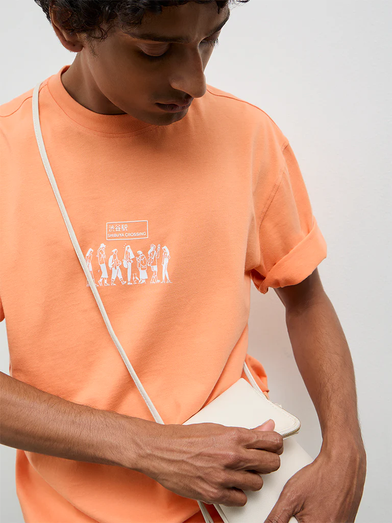 Nuon Orange Graphic Printed Relaxed-Fit Cotton T-Shirt - Image 3