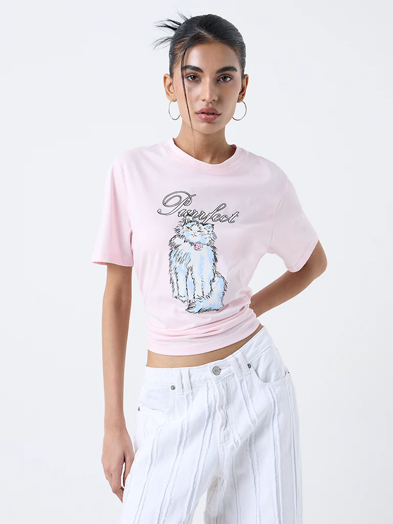 Nuon Pink Animal Printed Cotton T-Shirt