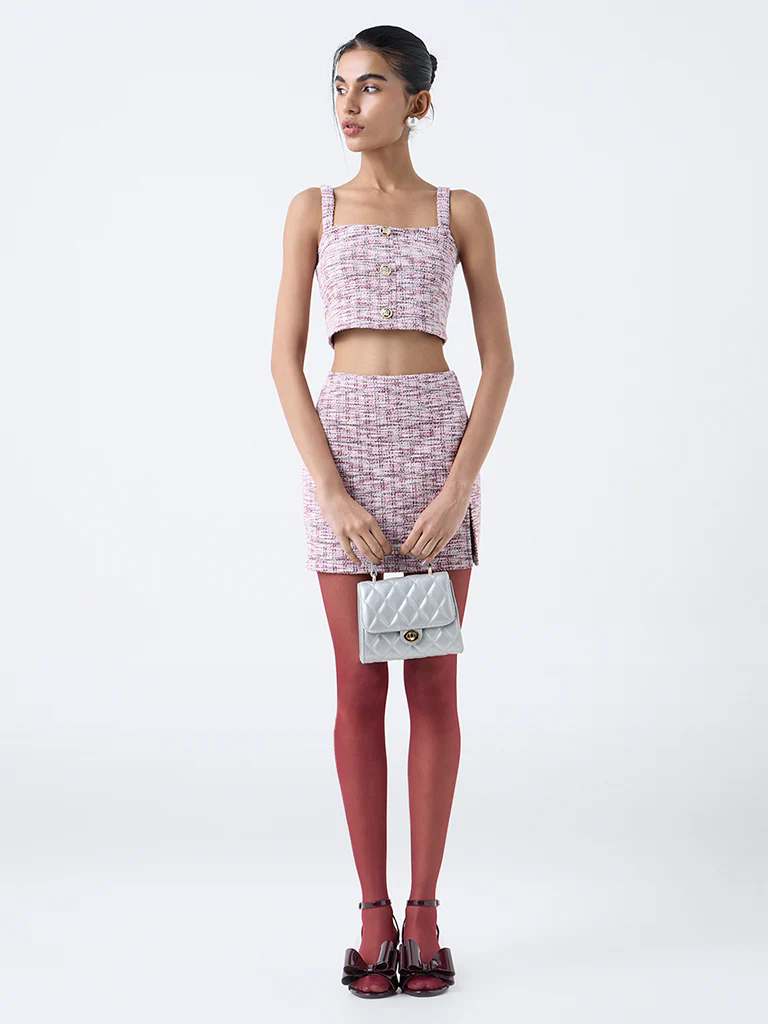 Nuon Pink Checkered Tweed Top - Image 2