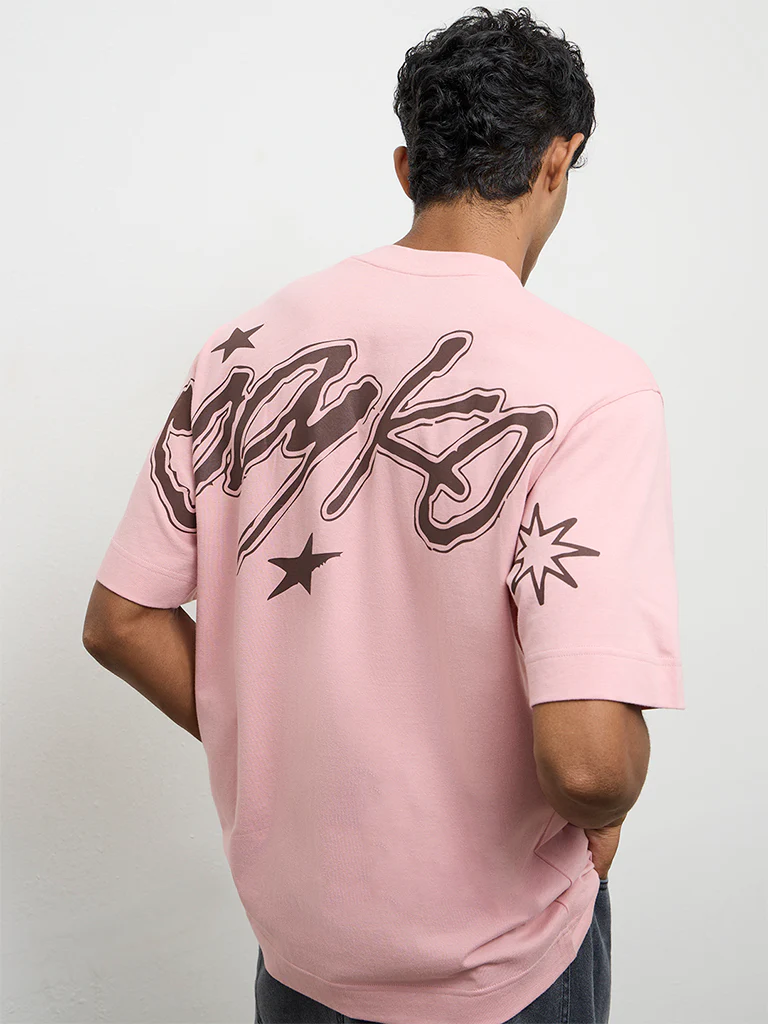 Nuon Pink Printed Relaxed-Fit Cotton-Blend T-Shirt - Image 4