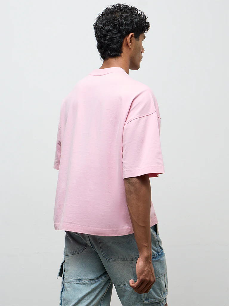 Nuon Pink Relaxed-Fit Cotton T-Shirt - Image 4