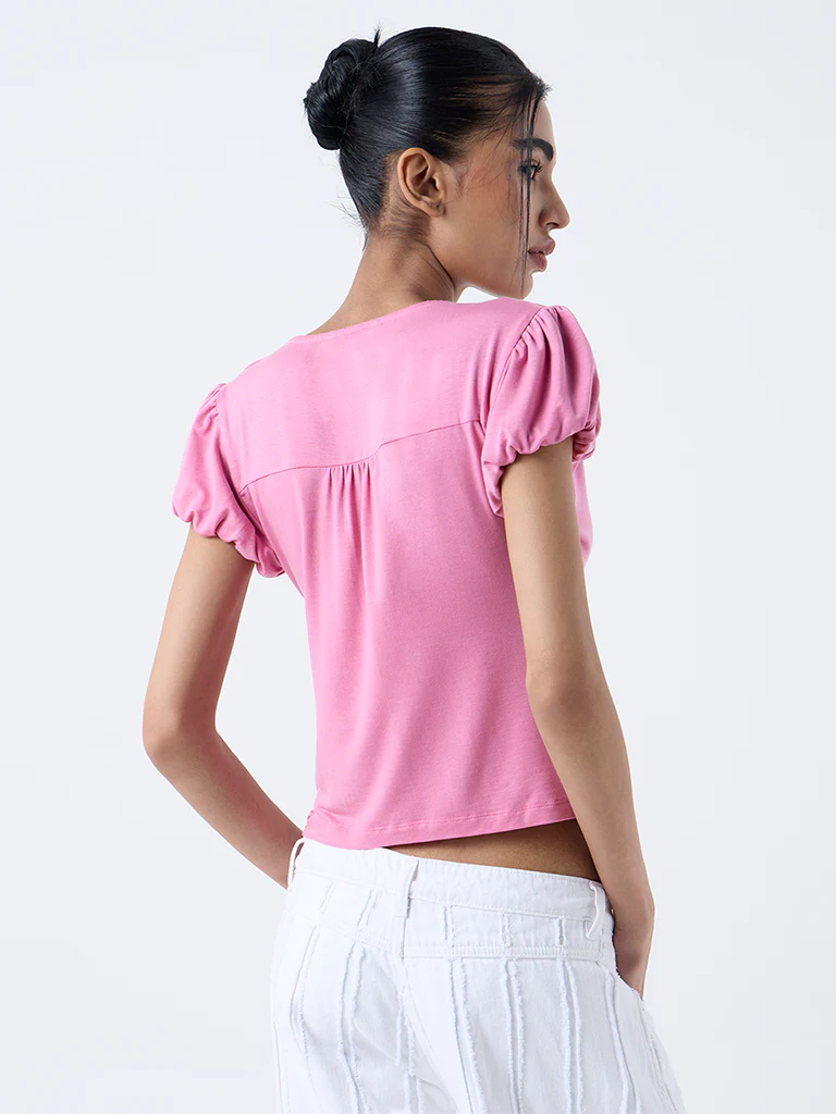 Nuon Pink Ruched Top - Image 4